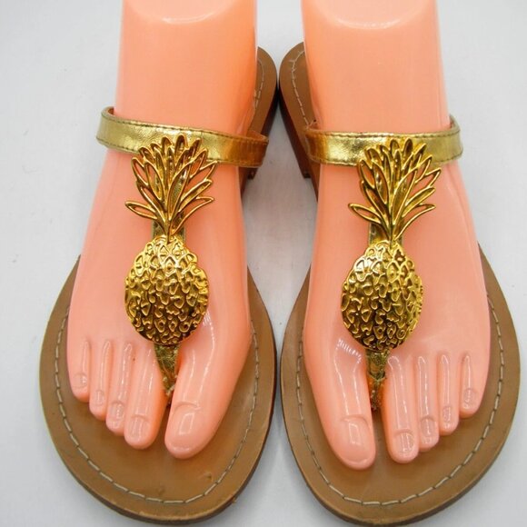Lilly Pulitzer Shoes - Lilly Pulitzer |  Gold | Pineapple Flip Flop Sandals | Size 9